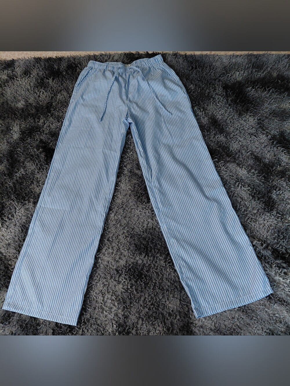 Blenca Striped Wide Leg Drawstring Lounge Pants Blue & White Small